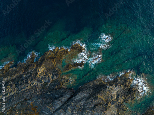 aerial views with 4k drone, centinal direction of rocks and sea.