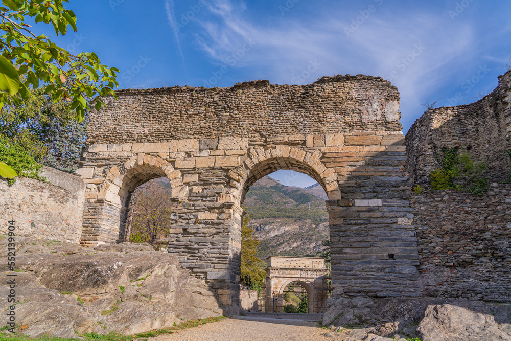The arch of Augustus in Susa in background, Piedmont
