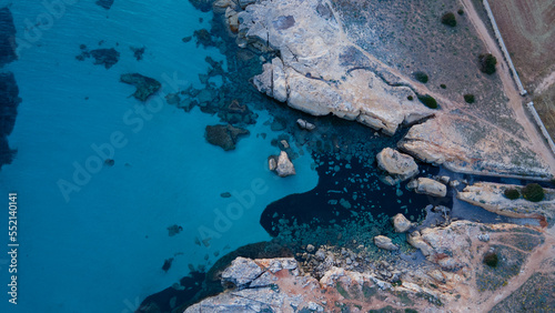 aerial views with 4k drone, centinal direction of rocks and sea.