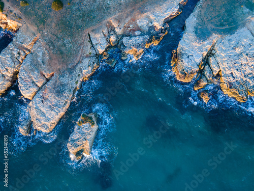 aerial views with 4k drone, centinal direction of rocks and sea.