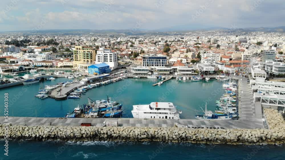Aerial drone view of boats and port of Limassol in Cyprus Aerial drone view of boats and port of Limassol in Cyprus