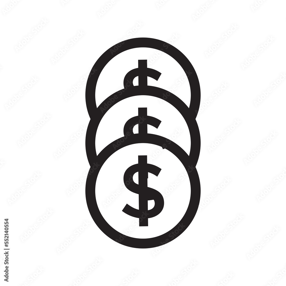 Coins. Line Icon Vector. Payment system. Incoming dollar coins and cents isolated on a white background. Flat design style. Business concept Coins. Line Icon Vector. Payment system. Incoming dollar coins and cents isolated on a white background. Flat design style. Business concept