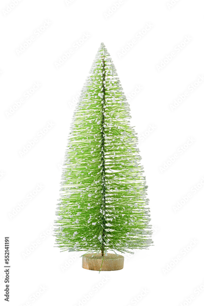 Small red artificial Christmas fir isolated with transparency. Sparse composition with copy space