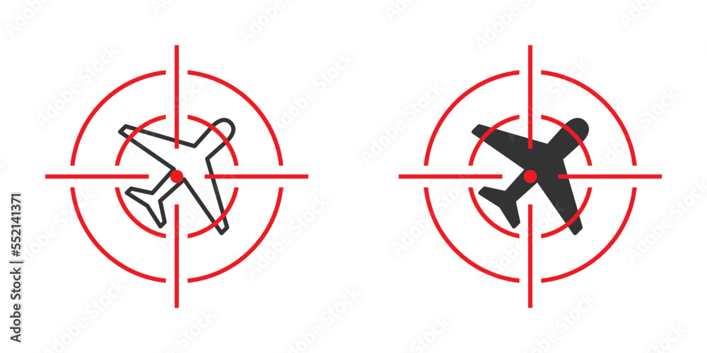Airplane at gunpoint icon. Aiming on a plane. Vector illustration.