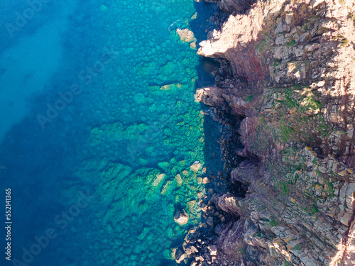 aerial views with 4k drone, centinal direction of rocks and sea. © ruben