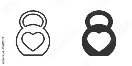 Kettlebell icon with heart shape inside. Vector illustration.
