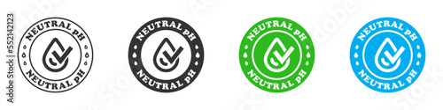 Neutral pH icon. Droplet with a check mark in a circle with lettering. Vector illustration.