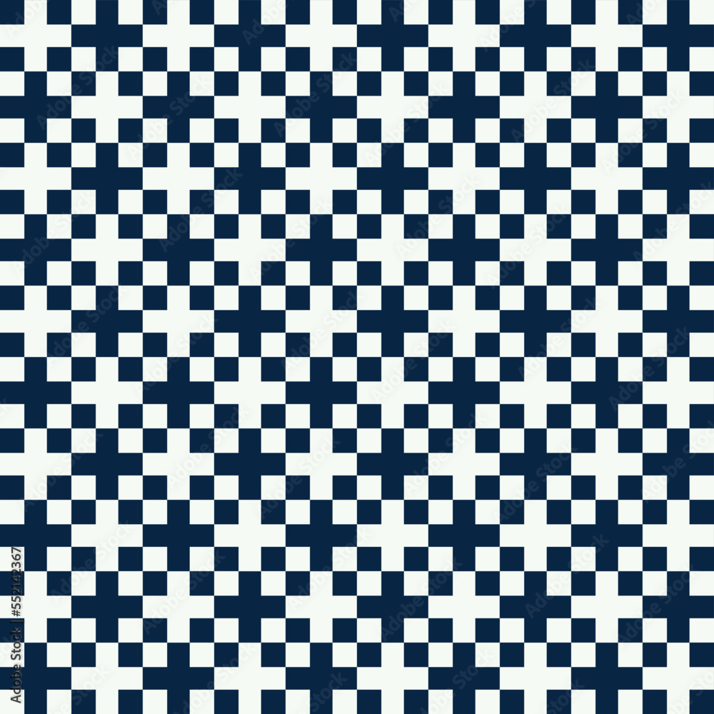 Seamless pattern Vector of geometric cross square pattern with color white and blue navy color. Background design in mimimal concept for fabric cloth pattern , decoration or wallpaper. Seamless pattern Vector of geometric cross square pattern with color white and blue navy color. Background design in mimimal concept for fabric cloth pattern , decoration or wallpaper.