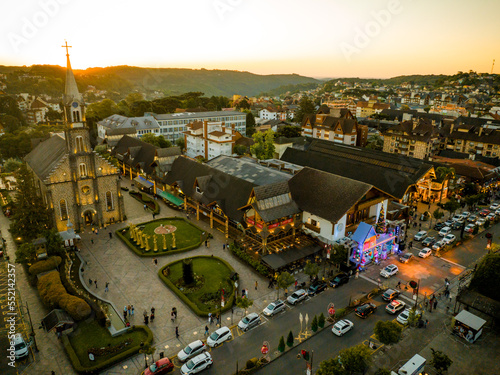 Aerial photo with drone of the city of Gramado at Christmas
