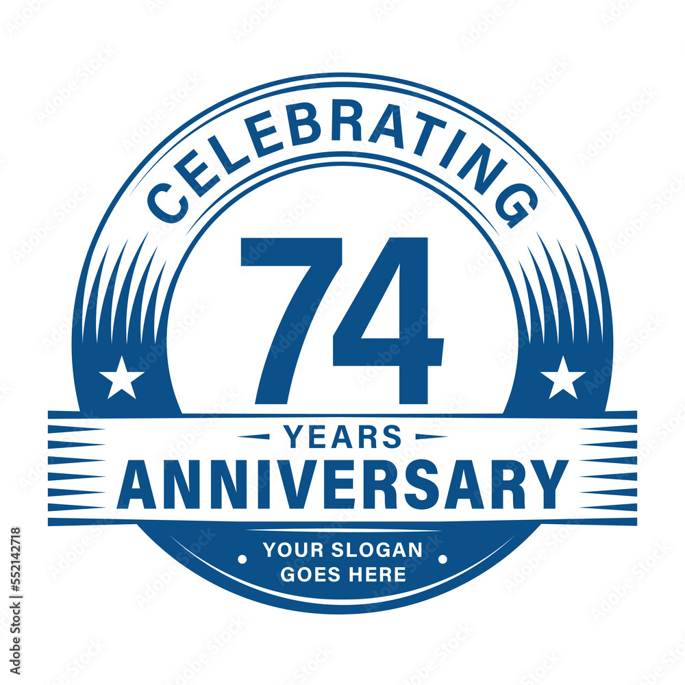 Obraz premium 74 years anniversary celebration design template. 74th logo. Vector and illustrations.