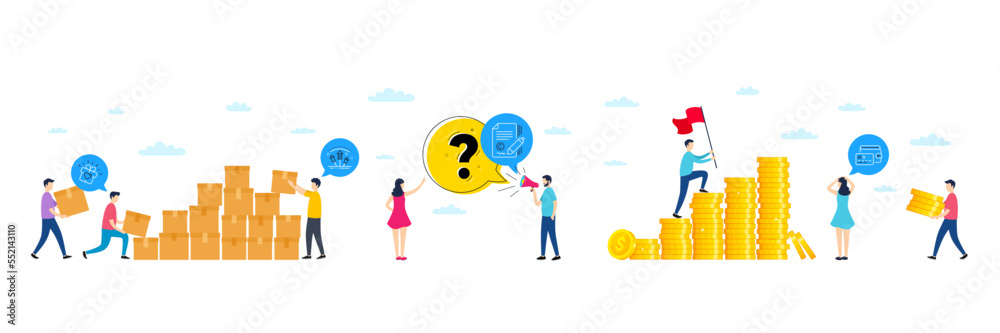 Set of Copywriting, Fireworks rocket and Love gift line icons. People characters with delivery parcel, money coins. Include Wallet icons. For web, application. Vector Set of Copywriting, Fireworks rocket and Love gift line icons. People characters with delivery parcel, money coins. Include Wallet icons. For web, application. Vector