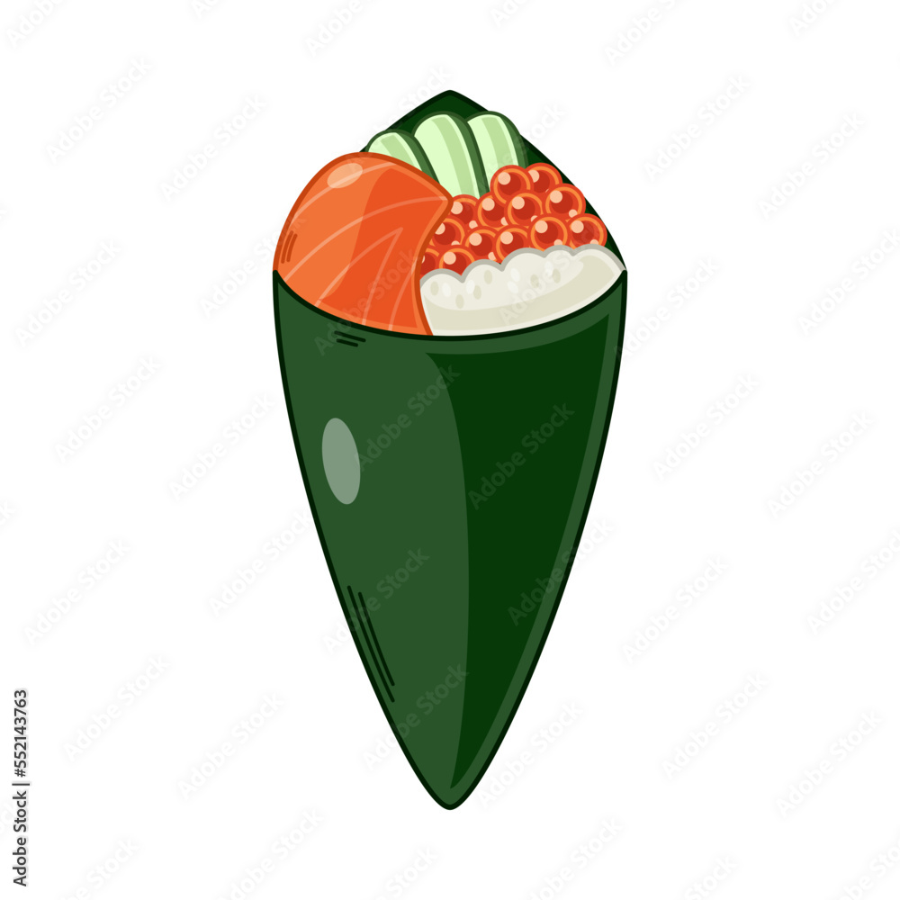 cartoon sushi temaki, japanese food vector isolated on white background cartoon sushi temaki, japanese food vector isolated on white background