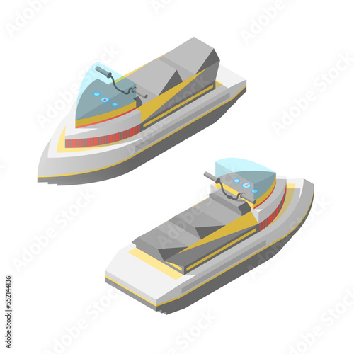 Foto Set Abstract Collection Isometric 3D Transport Ship Boat Jet Ski Urban City Elem