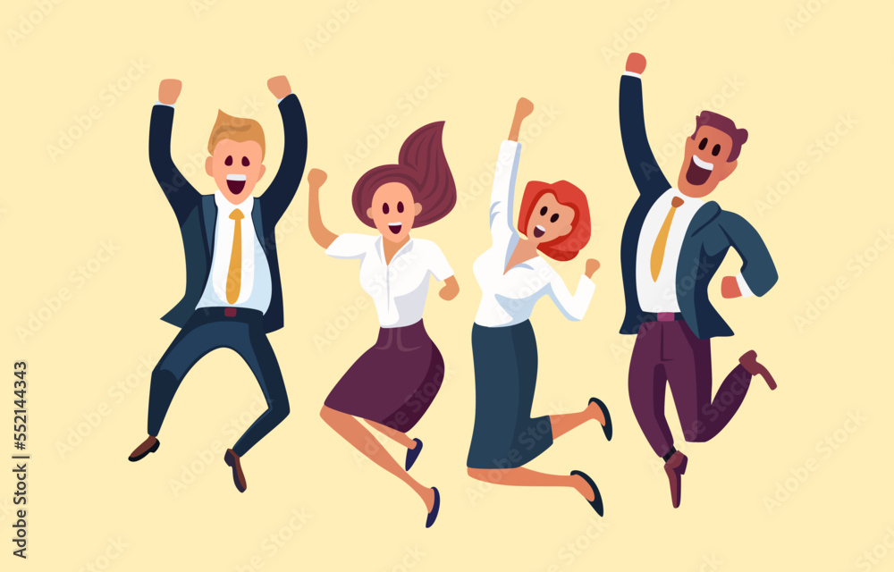 People joy at work, people rejoice in victory, working team of people celebrate. Vector People joy at work, people rejoice in victory, working team of people celebrate. Vector