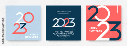 Happy New Year 2023 creative poster concept. Minimalist design templates with typography logo 2023 for celebration.