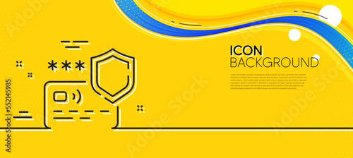 Payment protection line icon. Abstract yellow background. Credit card secure sign. Money defense symbol. Minimal payment protection line icon. Wave banner concept. Vector