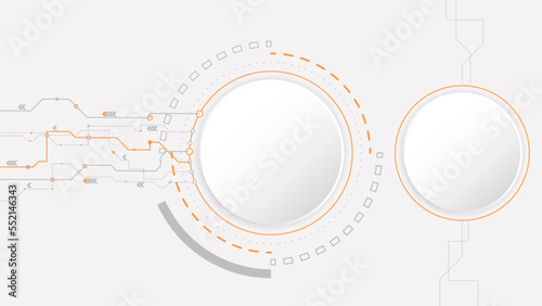 white grey circle technology background abstract. technology with line digital color grey, orange, dot, hi-tech, vector. circle technological for web banner, background, wallpaper, structure, object. 