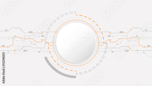 white grey circle technology background abstract. technology with line digital color grey, orange, dot, hi-tech, vector. circle technological for web banner, background, wallpaper, structure, object. 