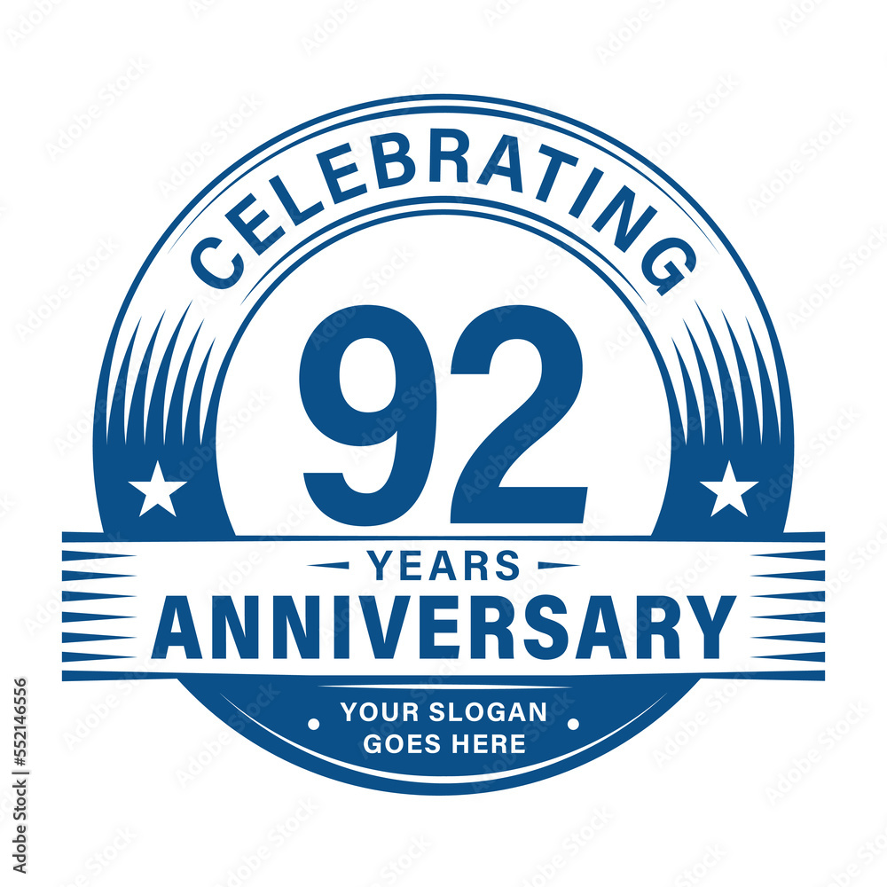 Fototapeta premium 92 years anniversary celebration design template. 92nd logo. Vector and illustrations.