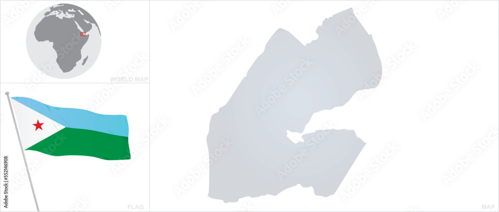 Djibouti map and flag. vector 