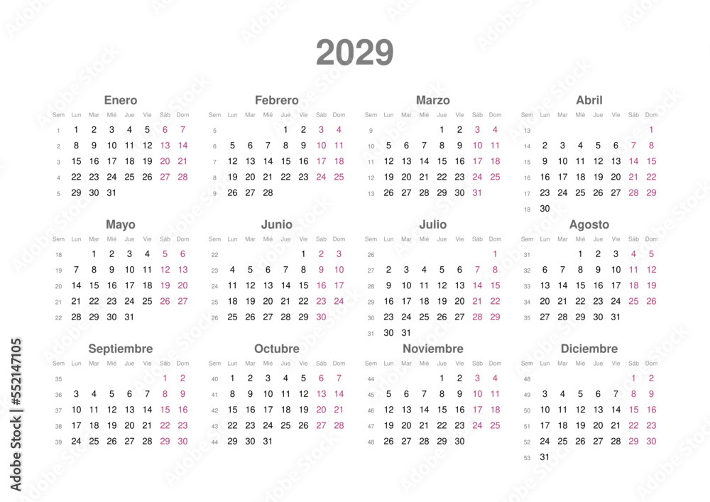 Kalender 2029, spanisch, Querformat Kalender 2029, spanisch, Querformat