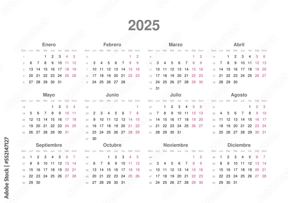 Kalender 2025, spanisch, Querformat