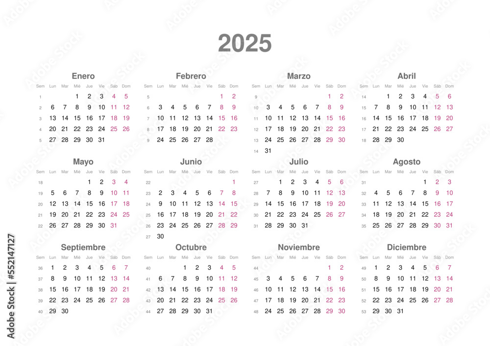 Kalender 2025, spanisch, Querformat Kalender 2025, spanisch, Querformat