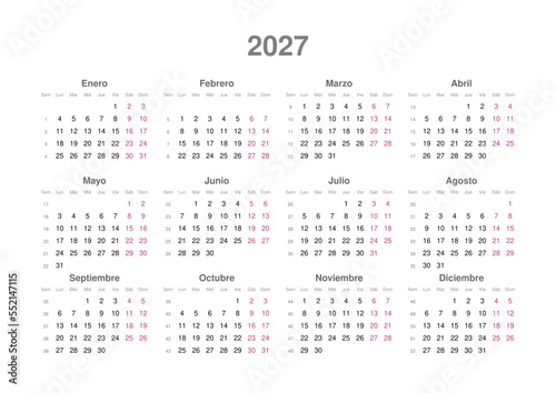 Kalender 2027, spanisch, Querformat