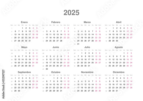 Kalender 2025, spanisch, Querformat