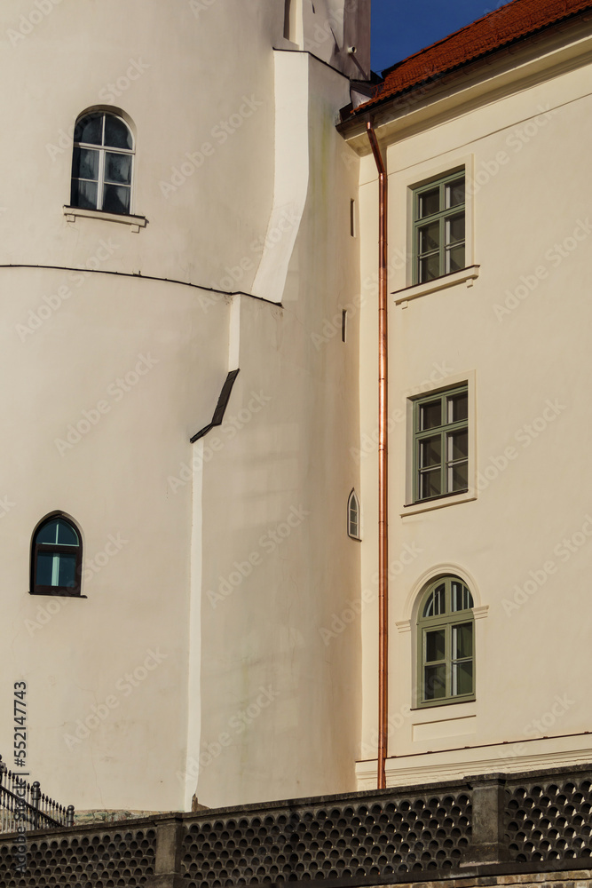 A historic building on which a caper rainwater drainage system with caper drain pipes is installed A historic building on which a caper rainwater drainage system with caper drain pipes is installed