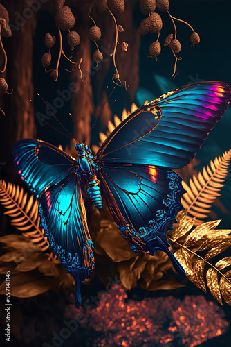 Beautiful blue butterfly. Generated Ai