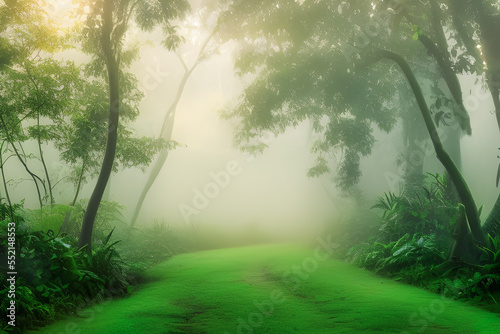 misty morning in the rainforest created with generative AI