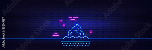 Neon light glow effect. Skin care line icon. Moisture cream sign. Cosmetic lotion symbol. 3d line neon glow icon. Brick wall banner. Skin care outline. Vector