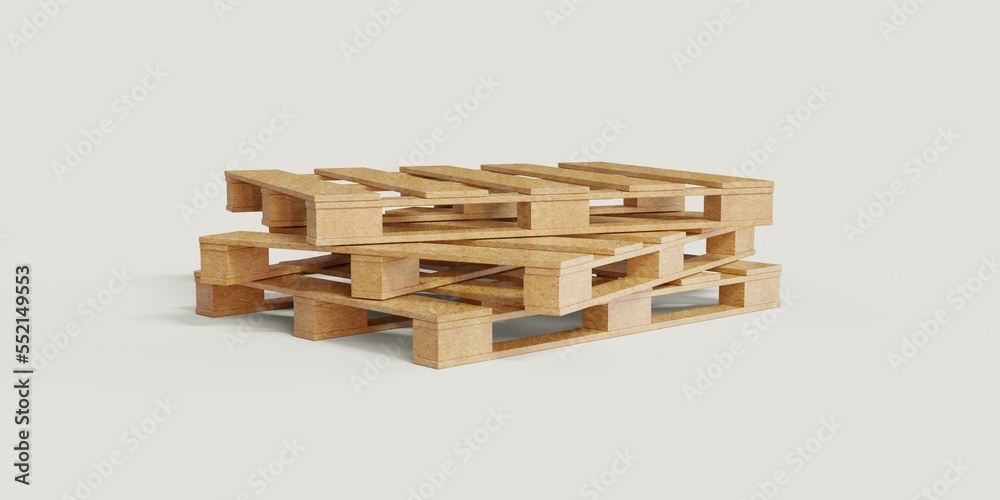 Two wooden pallets on top of each other. Warehouse equipment for storage of goods. 3d rendering. Two wooden pallets on top of each other. Warehouse equipment for storage of goods. 3d rendering.