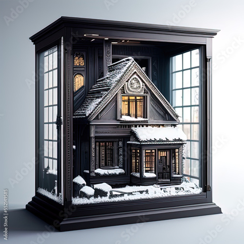photorealistic house under the snow in a sci-fi/knolling case - AI Generated