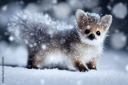 Adorable furry fantasy winter critter, digital art