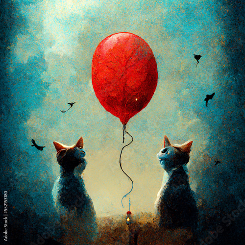 CATS looking Balloon Surrealism Scene AI