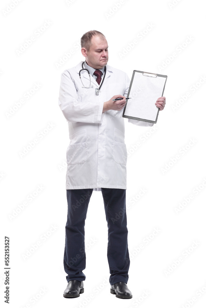 in full growth. qualified doctor with clipboard . in full growth. qualified doctor with clipboard .