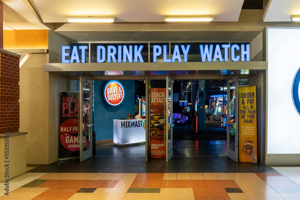 Buffalo, NY, USA August 24, 2022 A Dave and Buster's restaurant in a