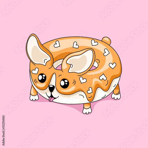cute corgi donut on pink background 
