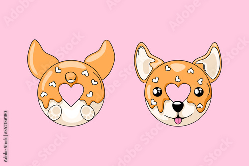 cute corgi donuts on pink background 