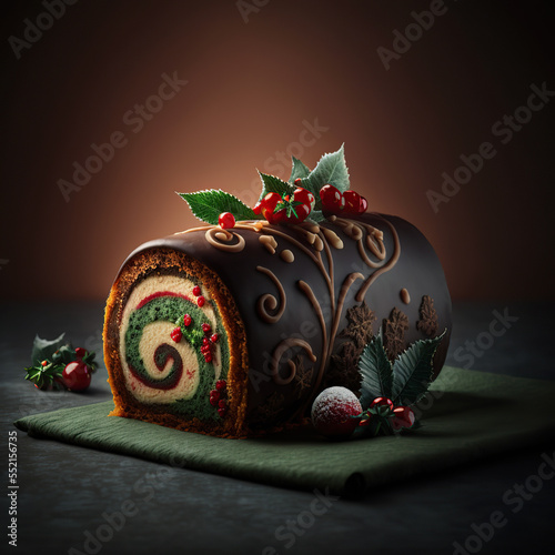 decorated christmas cake roll (buche de noel)
