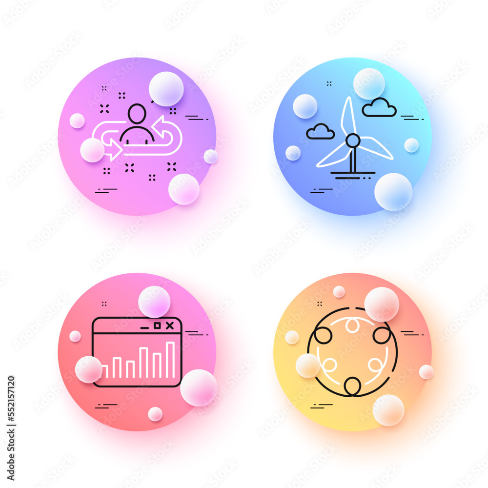 Recruitment, Windmill turbine and Inclusion minimal line icons. 3d spheres or balls buttons. Marketing statistics icons. For web, application, printing. Vector Recruitment, Windmill turbine and Inclusion minimal line icons. 3d spheres or balls buttons. Marketing statistics icons. For web, application, printing. Vector
