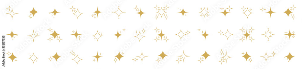 Collection of different gold sparkles icons. Collection of different gold sparkles icons.