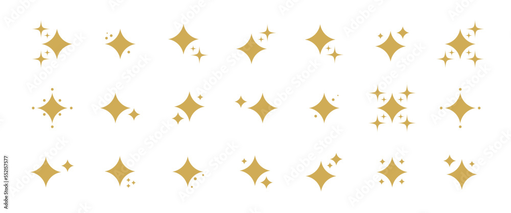 Collection of different gold sparkles icons. Collection of different gold sparkles icons.