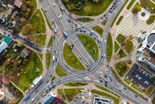 Fotobehang aerial view of road interchange or highway intersection