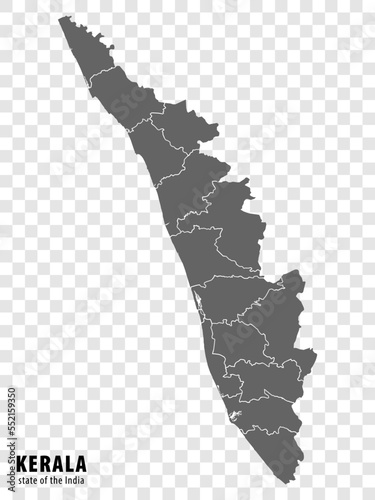 Blank map State  Kerala of India. High quality map Kerala with municipalities on transparent background for your web site design, logo, app, UI. Republic of India.  EPS10.