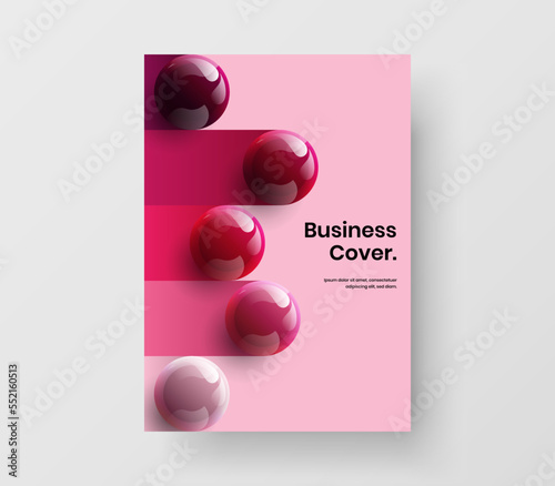 Creative 3D spheres corporate brochure layout. Fresh booklet design vector concept.