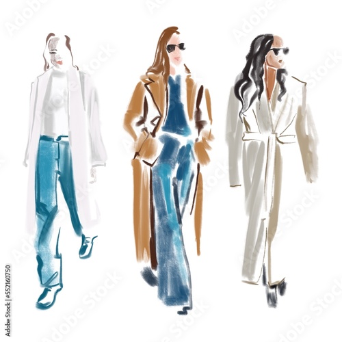 Street style outfits sketch fashion Illustration on a white background woman autumn clothes	