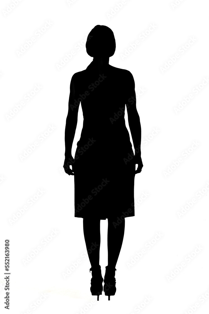 full portrait of a woman from behind with off the shoulder dress on white full portrait of a woman from behind with off the shoulder dress on white